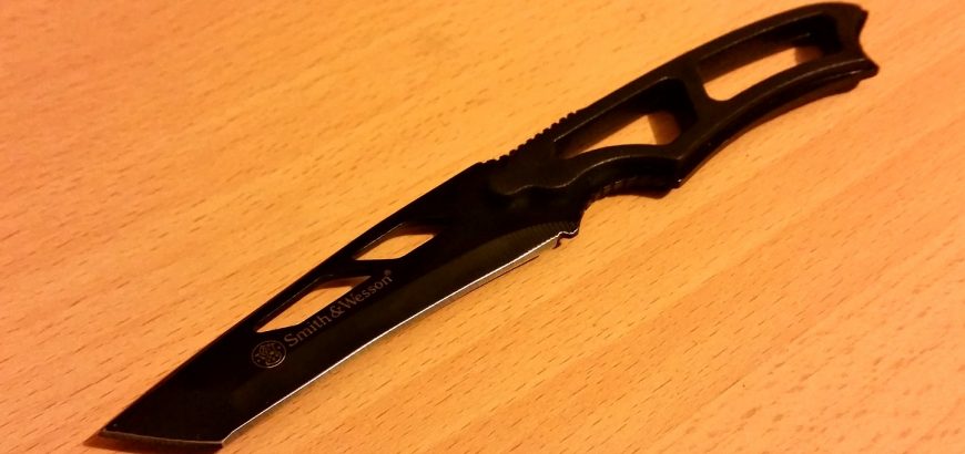 SW990 Tanto-style, black-oxide finshed knife.