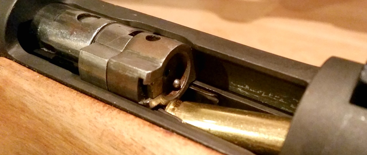 The bolt in this .243 Stevens literally pushes the round without grabbing onto the rim until the action is fully closed.